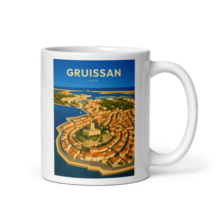 Mug — Affiche vintage de Gruissan et de sa tour Barberousse