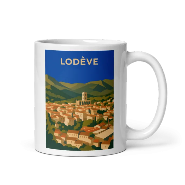 Mug — Affiche vintage de Lodève (Hérault) – Cathédrale Saint-Fulcran et ville historique
