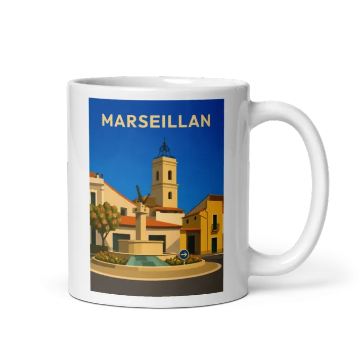 Mug — Affiche vintage de Marseillan (Hérault) – Fontaine et cœur du village