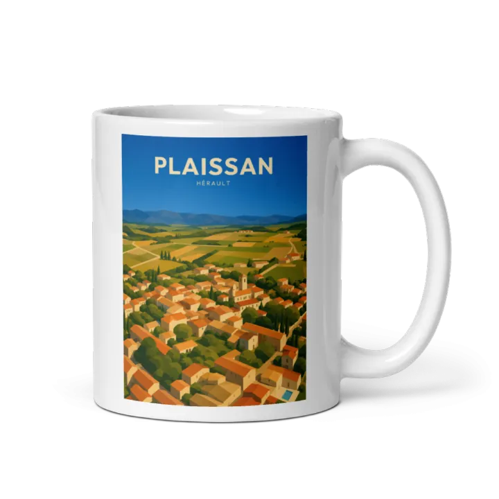 Mug — Affiche vintage de Plaissan et de son village viticole