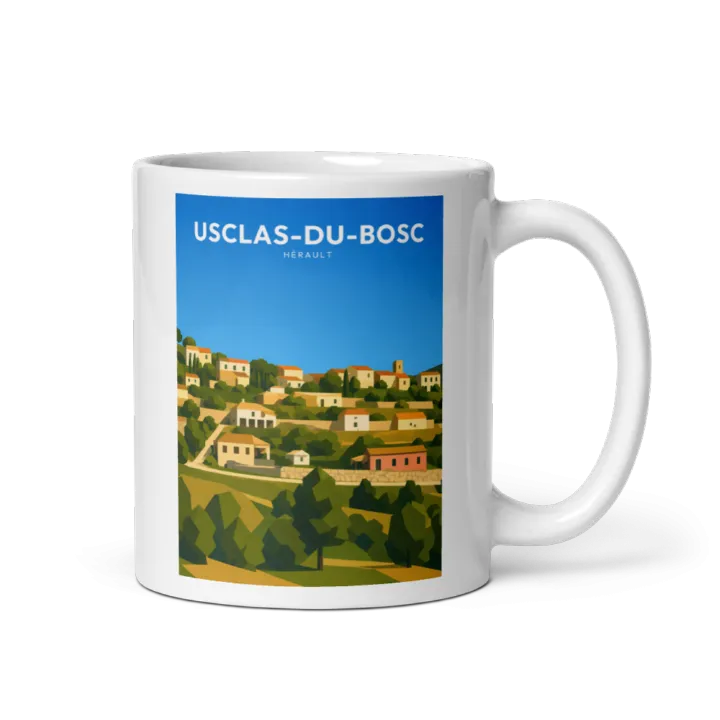 Mug — Affiche vintage d'Usclas-du-Bosc (Hérault)