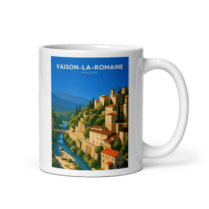 Mug — Affiche vintage de Vaison-la-Romaine et son pont romain
